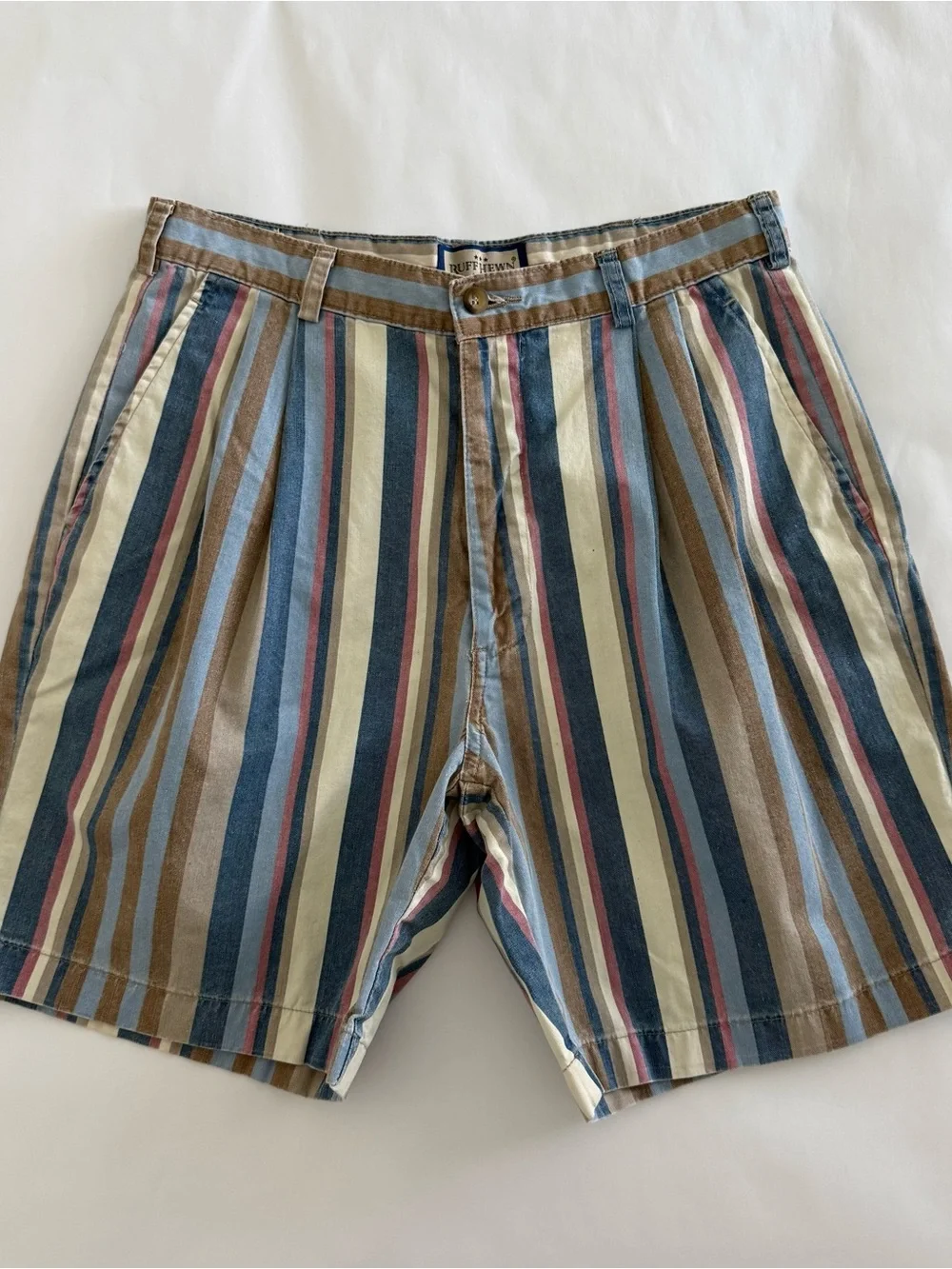 Vintage Ruff Hewn Striped Pleated Men’s Shorts Size 32 X 7” Granpa Chic 80s 90s
